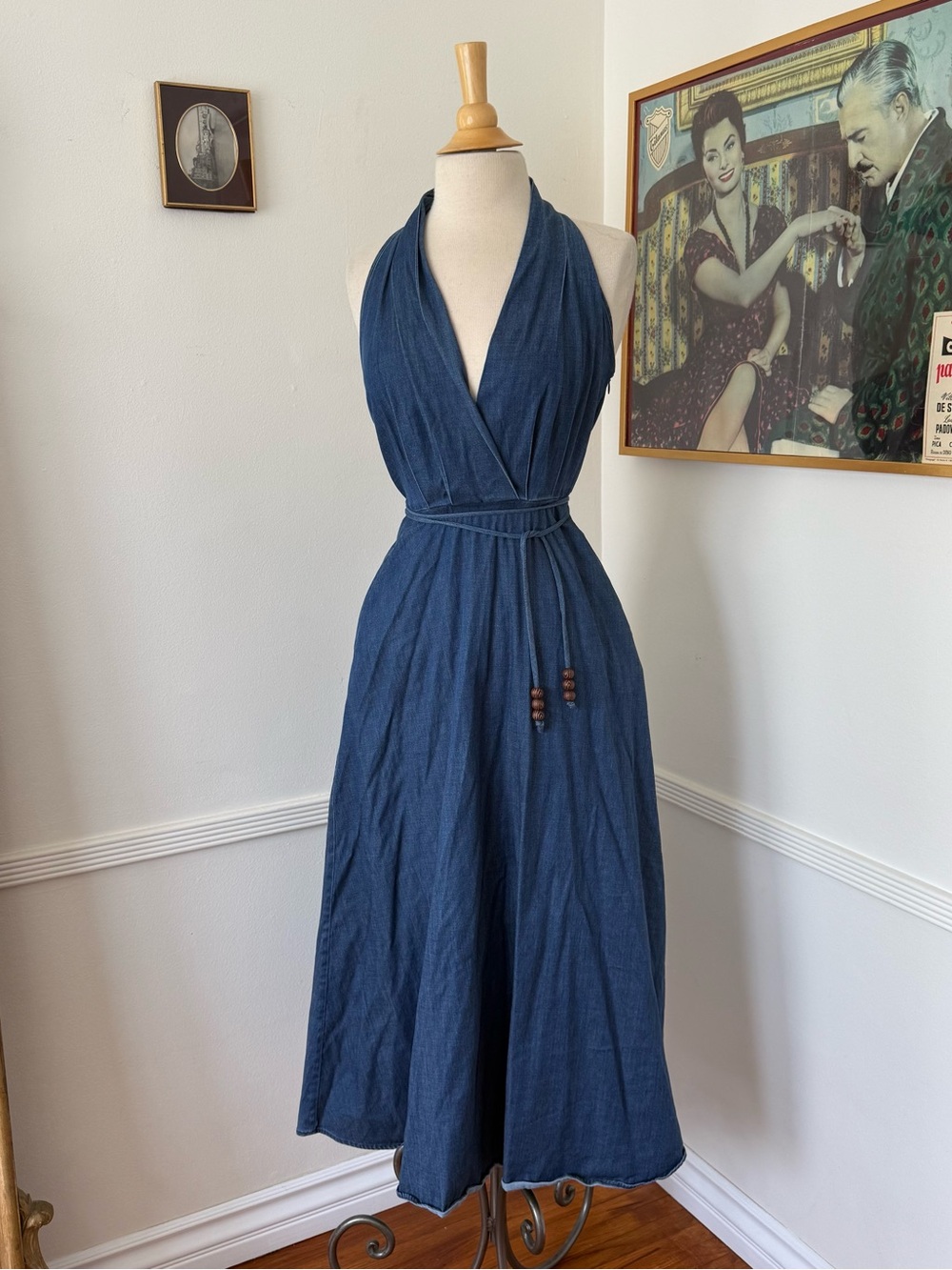 Goelia — Halter Denim Midi dress